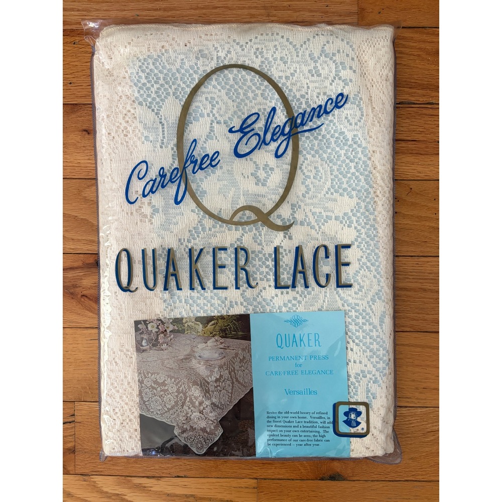 Vtg Quaker Lace Versailles Permanent Press Tablecloth Cover Natural Oblong 70x90